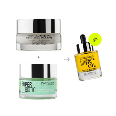 Instytutum Super Biotic Plant-Based Ceramide Cream & Truly-Transforming Brightening Eye Cream & Powerful RetinOil Концентрированное масло с ретинолом в подарок