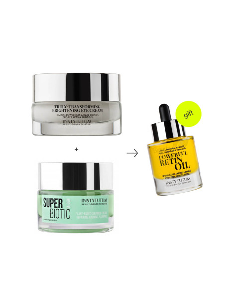 Instytutum Super Biotic Plant-Based Ceramide Cream & Truly-Transforming Brightening Eye Cream & Powerful RetinOil Концентрована олія з ретинолом в подарунок