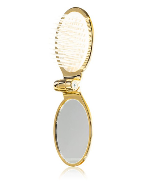 Janeke Folding Hairbrush with Mirror Золотистий гребінець-складний із дзеркалом