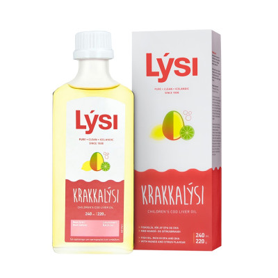 Lysi Icelandic Kids Cod Liver Oil Омега-3 із тріски та тунця DHA + вітаміни A, D, E зі смаком лимона та манго