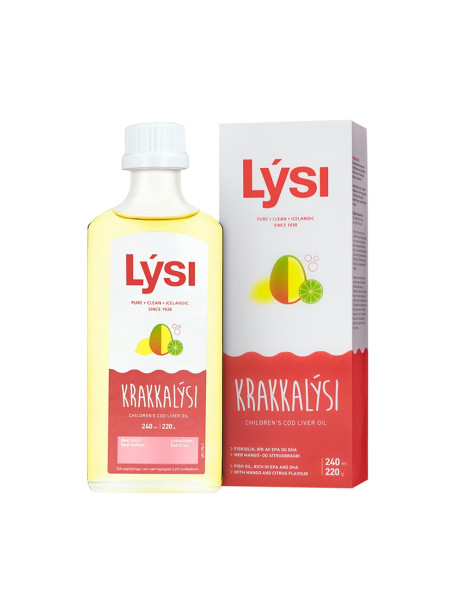 Lysi Icelandic Kids Cod Liver Oil Омега-3 из трески и тунца DHA + витамины A, D, E со вкусом лимона и манго