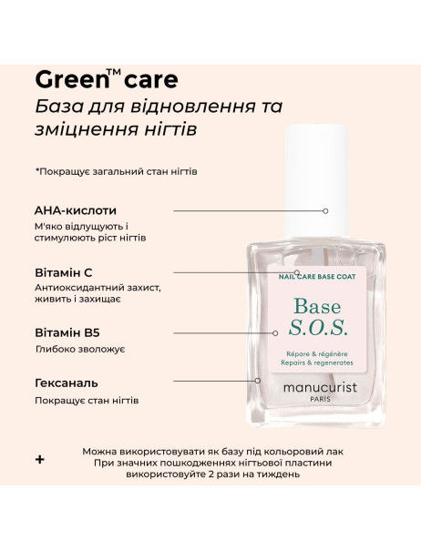 Manucurist Green Care Base SOS База для відновлення та зміцнення нігтів