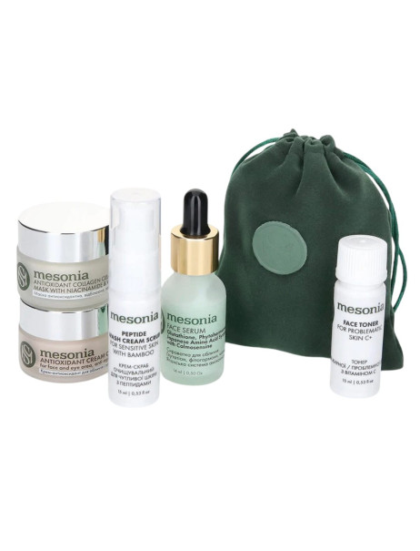 Mesonia Professional Detox Skincare Set 12 mini with Glutathione and Peptide Complex Профессиональный Детокс-Набор 12 мини с глутатионом и комплексом пептидов