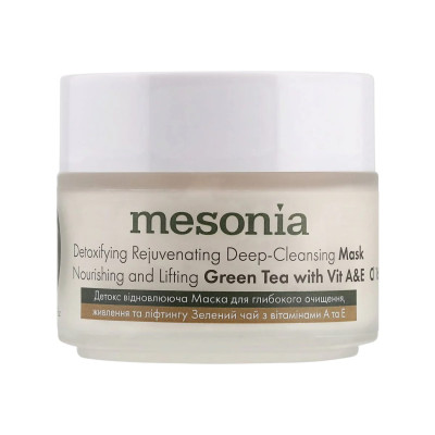 Mesonia Detoxifying Rejuvenating Deep Cleansing Mask with Green Tea Vitamins A and E Детокс відновлююча маска для глибокого очищення живлення та ліфтингу з зеленим чаєм вітамінами A та E