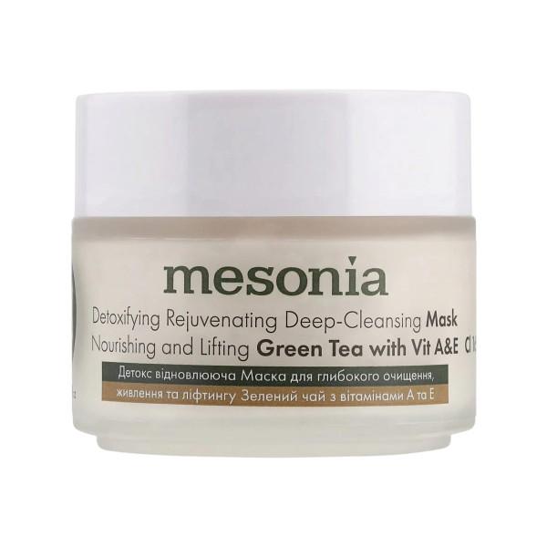 Mesonia Detoxifying Rejuvenating Deep Cleansing Mask with Green Tea Vitamins A and E Детокс восстанавливающая маска для глубокого очищения питания и лифтинга с зеленым чаем витаминами A и E