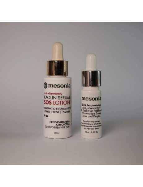Mesonia Anti-Inflammatory Serum-Lotion SOS with Kaolin for Problematic Inflammation Zones, Acne, and Pimples SOS каолиновый противовоспалительный лосьон для проблемных зон