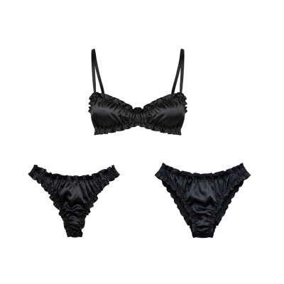 Molodo Double Silk Lingerie Set Air Black Подвійний сет шовкової білизни, чорний 