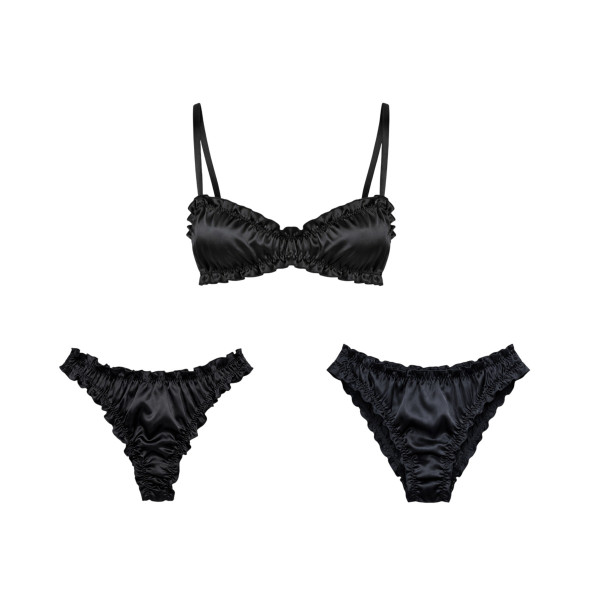 Molodo Double Silk Lingerie Set Air Black Подвійний сет шовкової білизни, чорний 