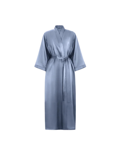 MOLODO Silk Kimono Robe Long Blue Шелковый кимоно халат длинный, голубой