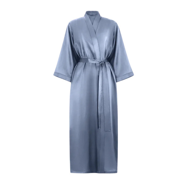 MOLODO Silk Kimono Robe Long Blue Шовковий кімоно халат довгий, блакитний