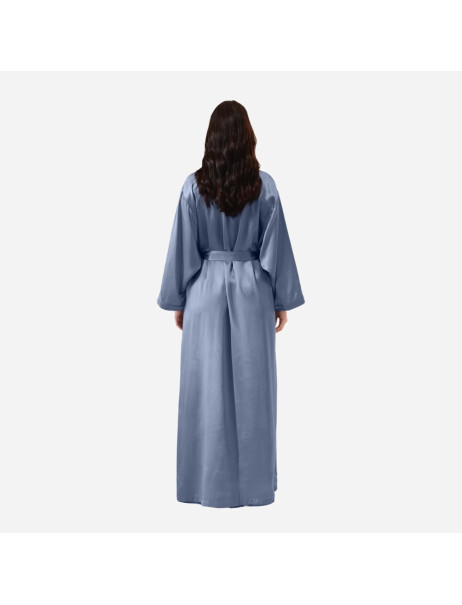 MOLODO Silk Kimono Robe Long Blue Шелковый кимоно халат длинный, голубой