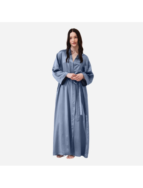 MOLODO Silk Kimono Robe Long Blue Шелковый кимоно халат длинный, голубой