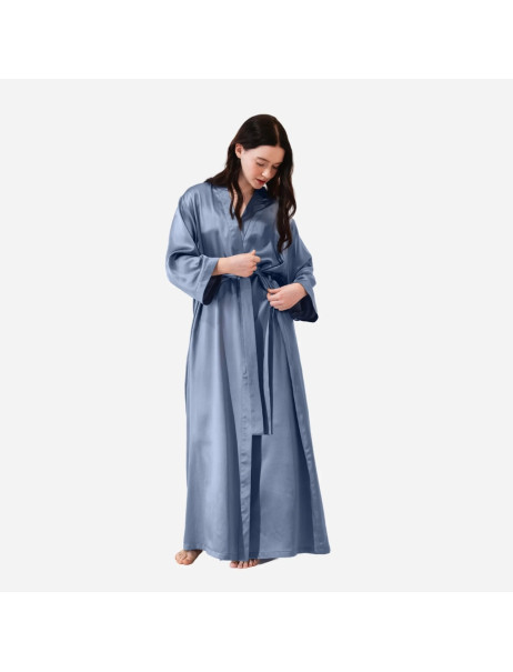 MOLODO Silk Kimono Robe Long Blue Шелковый кимоно халат длинный, голубой