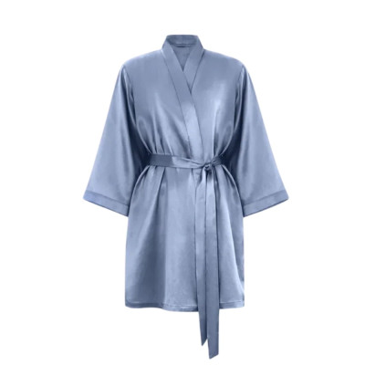 MOLODO Silk Kimono Robe Short Blue Шелковый халат-кимоно короткий, голубой