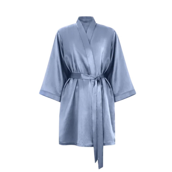 MOLODO Silk Kimono Robe Short Blue Шовковий кімоно халат короткий, блакитний 