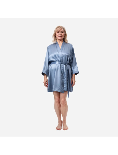 MOLODO Silk Kimono Robe Short Blue Шелковый халат-кимоно короткий, голубой