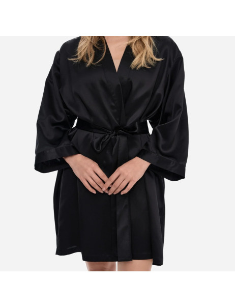 MOLODO Silk Kimono Robe Short Black Шовковий кімоно халат короткий, чорний