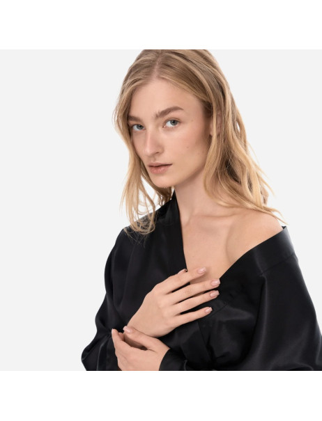 MOLODO Silk Kimono Robe Short Black Шовковий кімоно халат короткий, чорний
