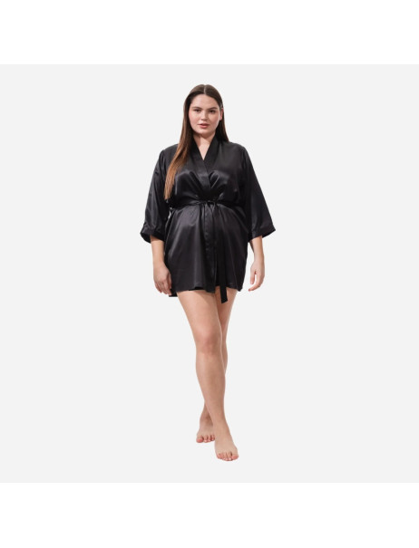 MOLODO Silk Kimono Robe Short Black Шовковий кімоно халат короткий, чорний