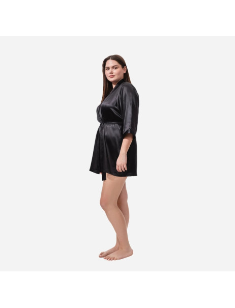 MOLODO Silk Kimono Robe Short Black Шовковий кімоно халат короткий, чорний