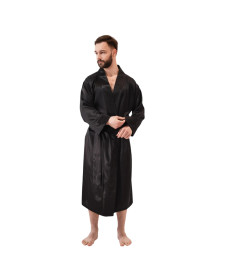 MOLODO Silk Men's Kimono Robe Long Black Мужской шелковый кимоно халат, черный - Написать отзыв