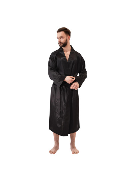 MOLODO Silk Men's Kimono Robe Long Black Мужской шелковый кимоно халат, черный
