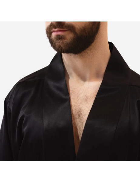 MOLODO Silk Men's Kimono Robe Long Black Мужской шелковый кимоно халат, черный