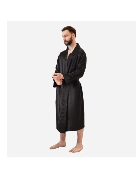 MOLODO Silk Men's Kimono Robe Long Black Мужской шелковый кимоно халат, черный