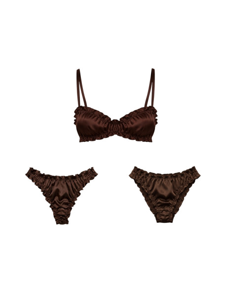 Molodo Double Silk Lingerie Set Air Brown Подвійний сет шовкової білизни, коричневий