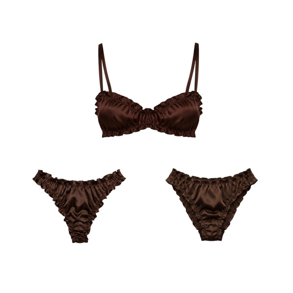 Molodo Double Silk Lingerie Set Air Brown Подвійний сет шовкової білизни, коричневий 