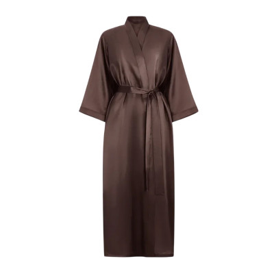 MOLODO Silk Kimono Robe Long Brown Шелковый кимоно халат длинный, коричневый