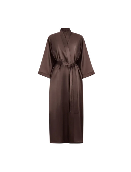 MOLODO Silk Kimono Robe Long Brown Шелковый кимоно халат длинный, коричневый