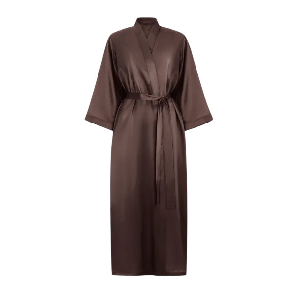 MOLODO Silk Kimono Robe Long Brown Шовковий кімоно халат довгий, коричневий