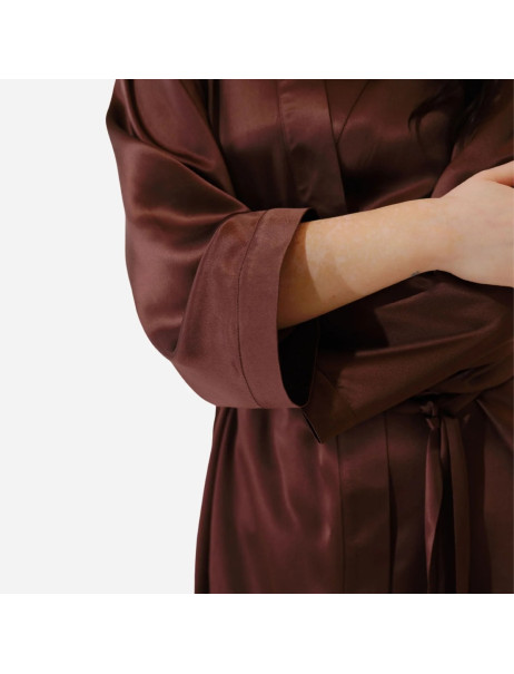 MOLODO Silk Kimono Robe Long Brown Шелковый кимоно халат длинный, коричневый