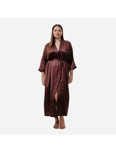 MOLODO Silk Kimono Robe Long Brown Шелковый кимоно халат длинный, коричневый