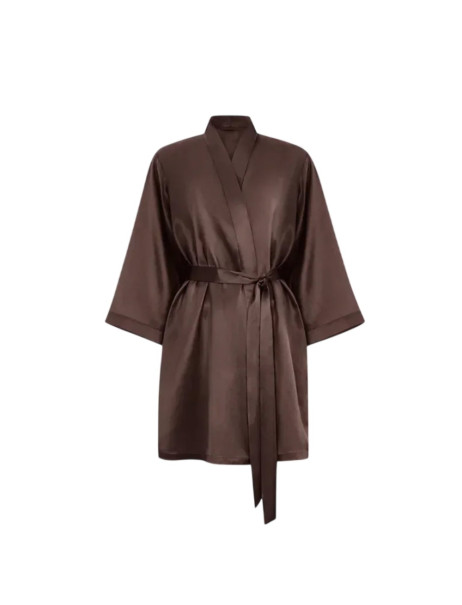 MOLODO Silk Kimono Robe Short Brown Шелковый халат-кимоно короткий, коричневый