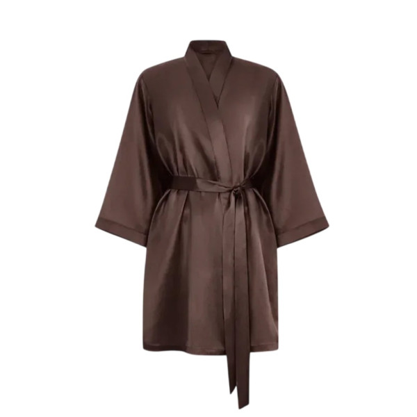 MOLODO Silk Kimono Robe Short Brown Шовковий кімоно халат короткий, коричневий