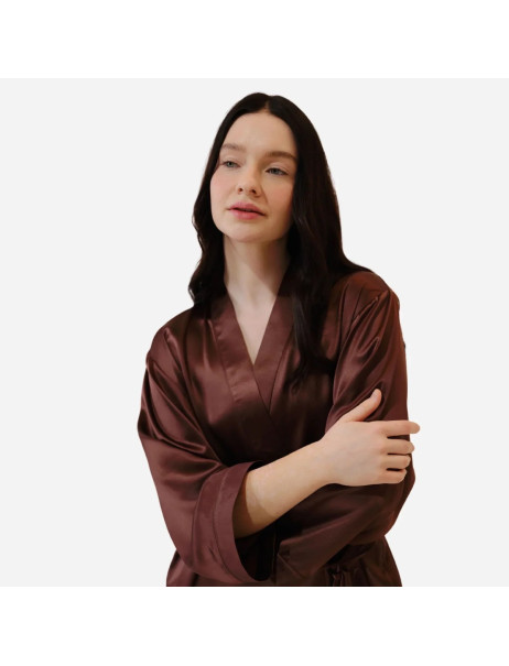 MOLODO Silk Kimono Robe Short Brown Шелковый халат-кимоно короткий, коричневый