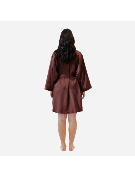 MOLODO Silk Kimono Robe Short Brown Шелковый халат-кимоно короткий, коричневый