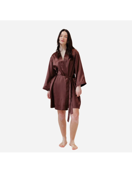MOLODO Silk Kimono Robe Short Brown Шелковый халат-кимоно короткий, коричневый