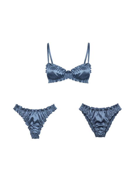 Molodo Double Silk Lingerie Set Air Blue Двойной комплект шелкового белья, голубой
