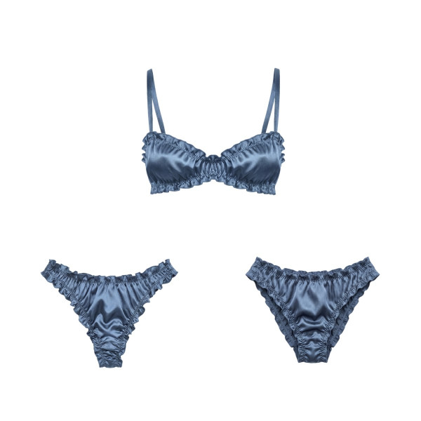 Molodo Double Silk Lingerie Set Air Blue Подвійний сет шовкової білизни, блакитний
