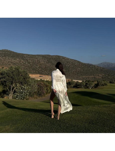 MOLODO Silk Kimono Robe Long Off White Шелковый кимоно халат длинный, молочный
