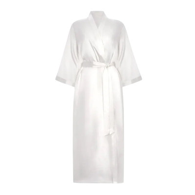 MOLODO Silk Kimono Robe Long Off White Шелковый кимоно халат длинный, молочный