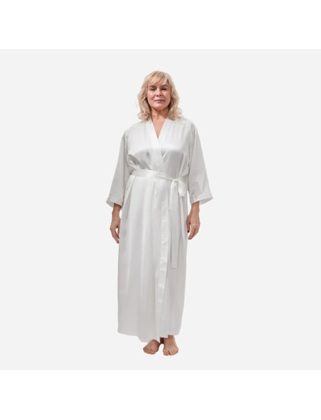 MOLODO Silk Kimono Robe Long Off White Шелковый кимоно халат длинный, молочный