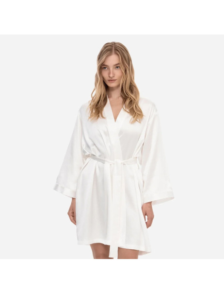 MOLODO Silk Kimono Robe Short Off White Шелковый халат-кимоно короткий, молочный