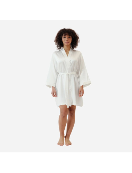 MOLODO Silk Kimono Robe Short Off White Шелковый халат-кимоно короткий, молочный