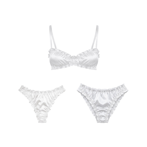 Molodo Double Silk Lingerie Set Air Off White Подвійний сет шовкової білизни, молочний 