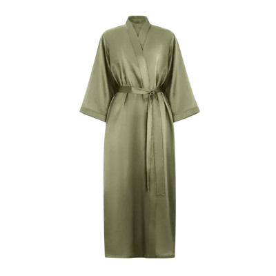 MOLODO Silk Kimono Robe Long Forest Moss Шелковый кимоно халат длинный, оливковый