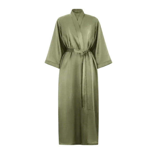 MOLODO Silk Kimono Robe Long Forest Moss Шовковий кімоно халат довгий, оливковий